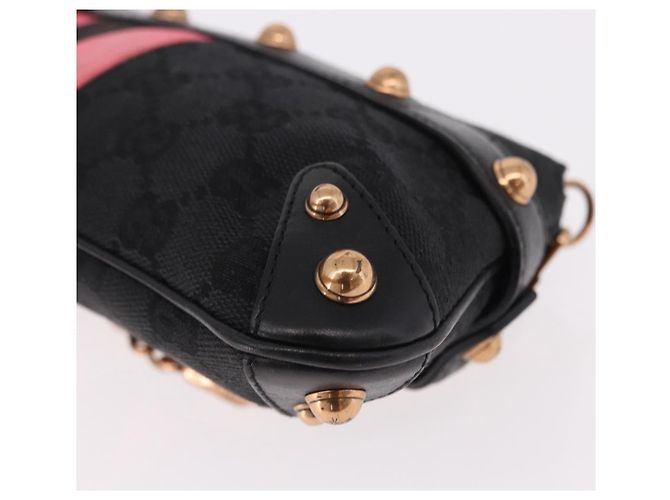 Borsa GUCCI GG Canvas Bamboo Chain Horsebit Nera Oro 129497 Auth yk20630SAM Nero D'oro - vista 9