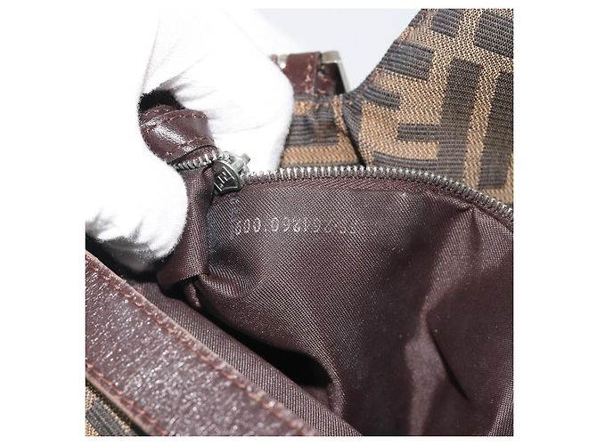 FENDI Zucca Canvas Mamma Baguette Borsa a tracolla Marrone Nero Auth 192302V - vista 11