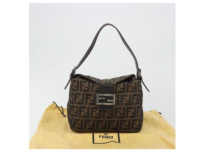 FENDI Zucca Canvas Mamma Baguette Borsa a tracolla Marrone Nero Auth 192302V - vista 12
