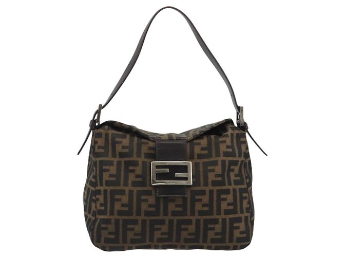 FENDI Zucca Canvas Mamma Baguette Borsa a tracolla Marrone Nero Auth 192302V - vista 13