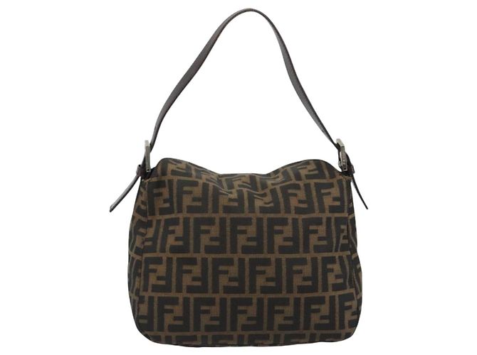FENDI Zucca Canvas Mamma Baguette Borsa a tracolla Marrone Nero Auth 192302V - vista 2