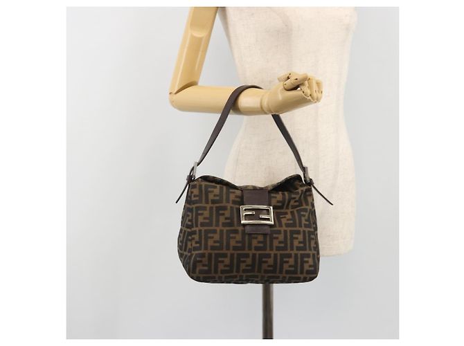 FENDI Zucca Canvas Mamma Baguette Borsa a tracolla Marrone Nero Auth 192302V - vista 25