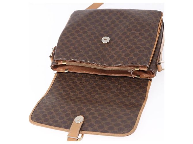 Céline Borsa a Spalla CELINE Macadam Canvas PVC Pelle Marrone Oro Auth ka5312 D'oro - vista 10