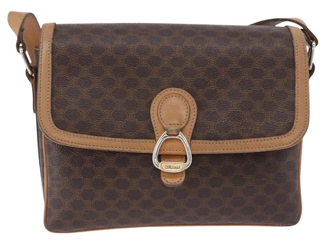 Céline Borsa a Spalla CELINE Macadam Canvas PVC Pelle Marrone Oro Auth ka5312 D'oro - vista 13