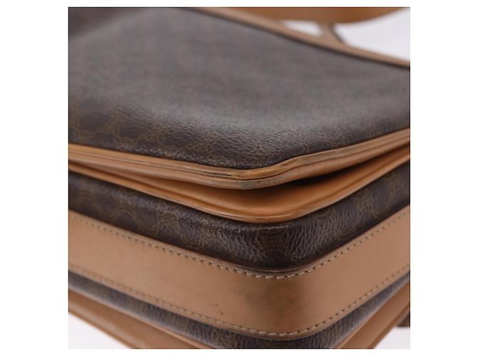Céline Borsa a Spalla CELINE Macadam Canvas PVC Pelle Marrone Oro Auth ka5312 D'oro - vista 16