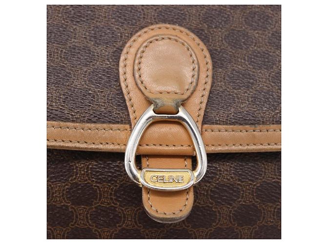 Céline Borsa a Spalla CELINE Macadam Canvas PVC Pelle Marrone Oro Auth ka5312 D'oro - vista 17