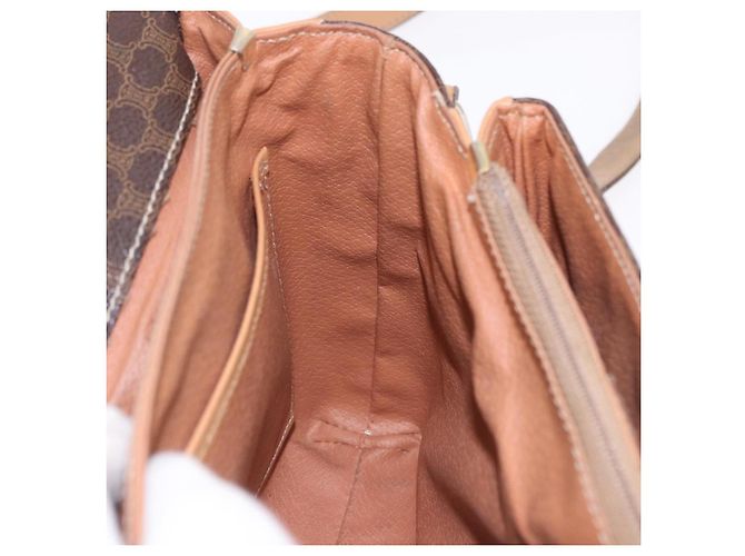 Céline Borsa a Spalla CELINE Macadam Canvas PVC Pelle Marrone Oro Auth ka5312 D'oro - vista 18