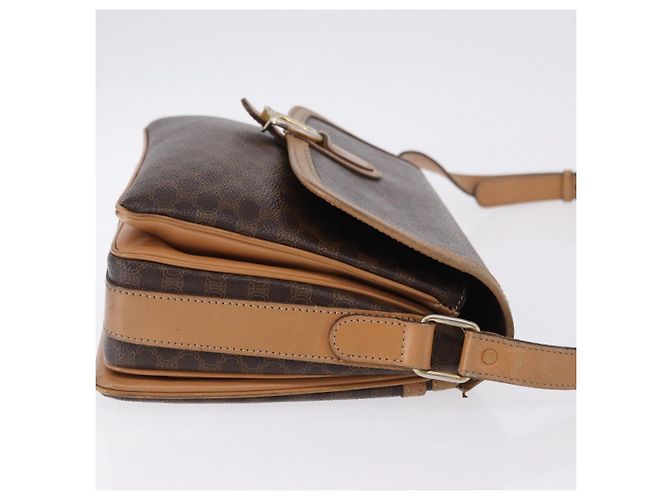 Céline Borsa a Spalla CELINE Macadam Canvas PVC Pelle Marrone Oro Auth ka5312 D'oro - vista 3