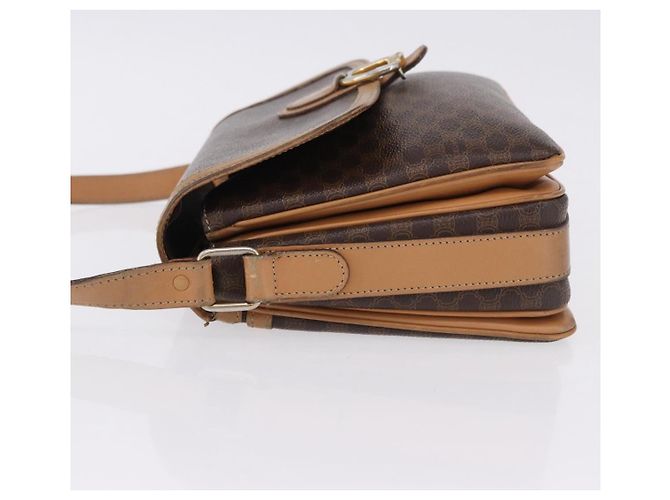 Céline Borsa a Spalla CELINE Macadam Canvas PVC Pelle Marrone Oro Auth ka5312 D'oro - vista 4