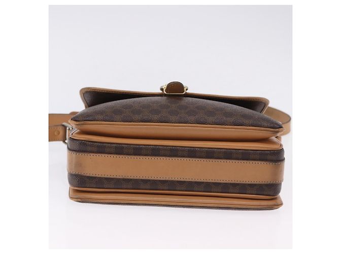 Céline Borsa a Spalla CELINE Macadam Canvas PVC Pelle Marrone Oro Auth ka5312 D'oro - vista 5