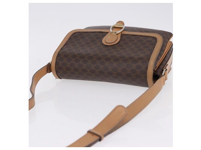 Céline Borsa a Spalla CELINE Macadam Canvas PVC Pelle Marrone Oro Auth ka5312 D'oro - vista 6