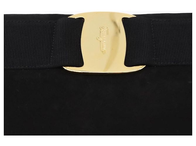 Borsa a tracolla Salvatore Ferragamo Vala in scamosciato nero e oro Auth ka5242 D'oro - vista 10