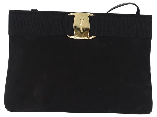 Borsa a tracolla Salvatore Ferragamo Vala in scamosciato nero e oro Auth ka5242 D'oro - vista 13