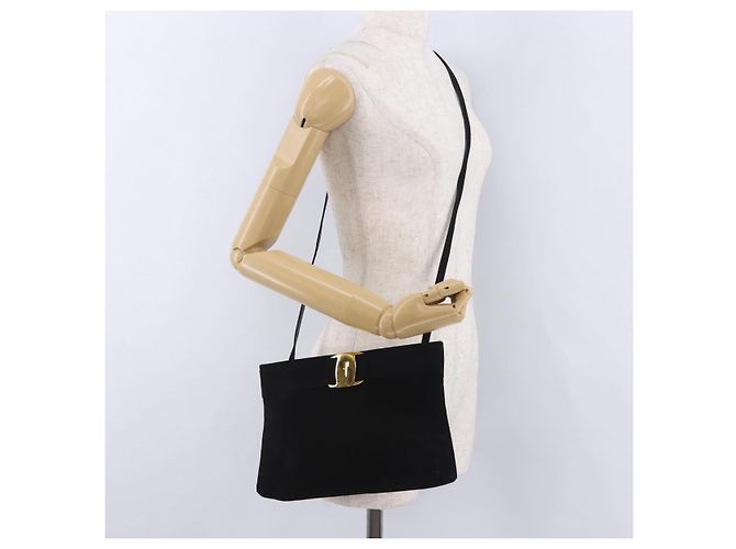Borsa a tracolla Salvatore Ferragamo Vala in scamosciato nero e oro Auth ka5242 D'oro - vista 20