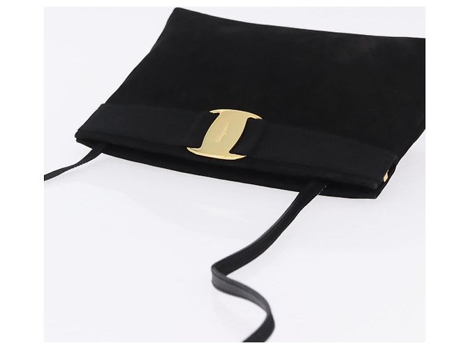 Borsa a tracolla Salvatore Ferragamo Vala in scamosciato nero e oro Auth ka5242 D'oro - vista 6