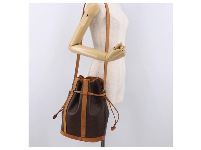 Céline Borsa a tracolla CELINE Macadam Canvas PVC Pelle Marrone Oro Auth bs36063 D'oro - vista 22
