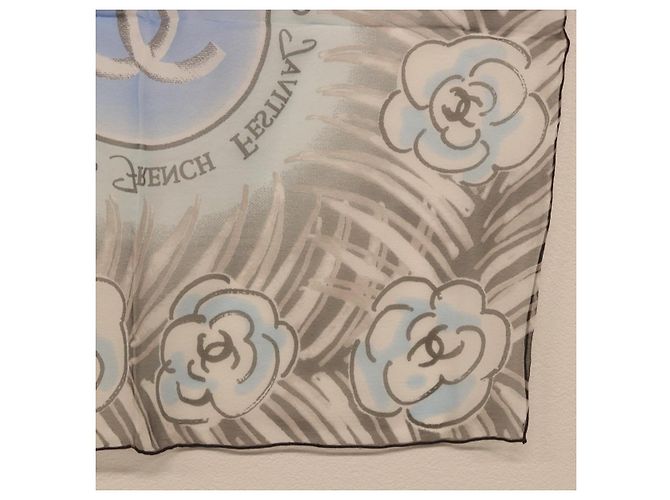 Sciarpa CHANEL in seta grigia CC Auth 186611A Marrone - vista 11
