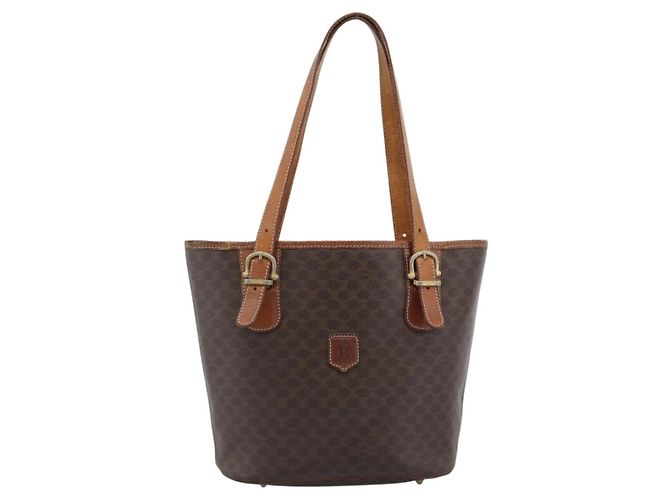 Céline Borsa Tote CELINE Macadam in PVC e pelle marrone con finiture dorate Auth 192720 - vista 13