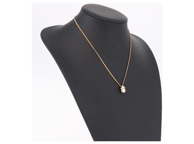 Collana Christian Dior Pearl tTop Metallo Tonalità Oro Auth SW2495 - vista 15