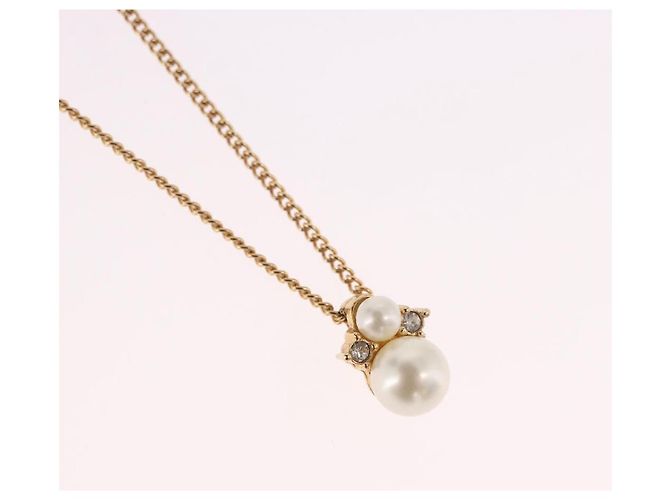Collana Christian Dior Pearl tTop Metallo Tonalità Oro Auth SW2495 - vista 3