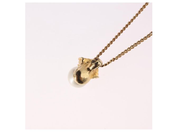 Collana Christian Dior Pearl tTop Metallo Tonalità Oro Auth SW2495 - vista 9