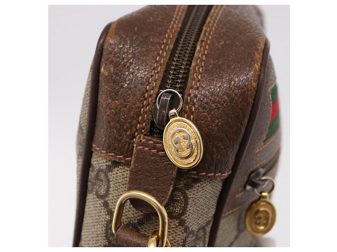 Borsa GUCCI GG Supreme Web Sherry Line PVC Beige Oro 001 115 6655 Auth 191920 D'oro - vista 15