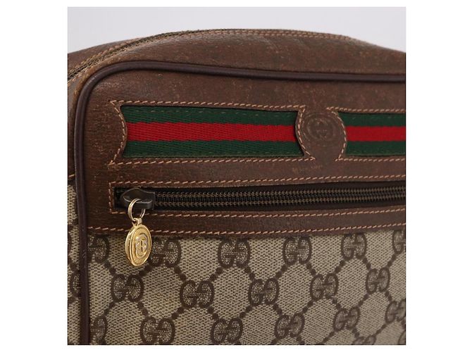 Borsa GUCCI GG Supreme Web Sherry Line PVC Beige Oro 001 115 6655 Auth 191920 D'oro - vista 16