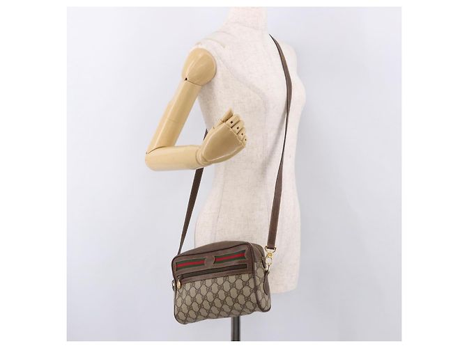 Borsa GUCCI GG Supreme Web Sherry Line PVC Beige Oro 001 115 6655 Auth 191920 D'oro - vista 23