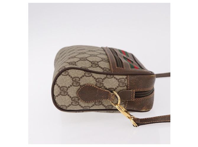 Borsa GUCCI GG Supreme Web Sherry Line PVC Beige Oro 001 115 6655 Auth 191920 D'oro - vista 4