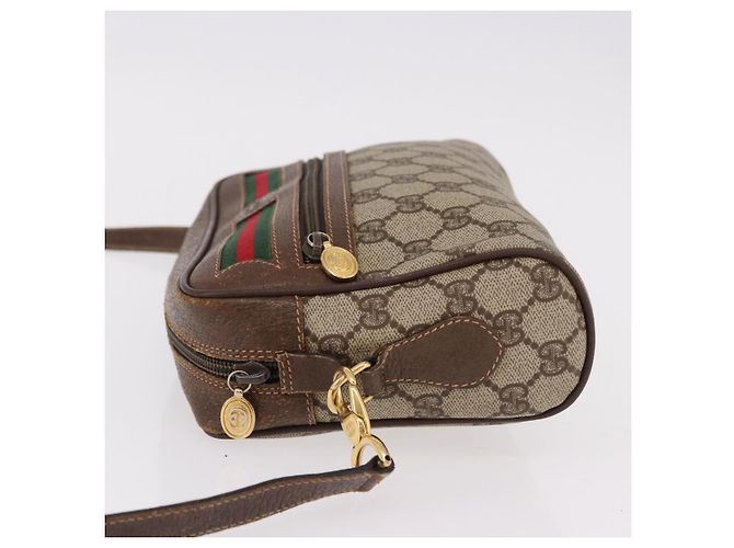 Borsa GUCCI GG Supreme Web Sherry Line PVC Beige Oro 001 115 6655 Auth 191920 D'oro - vista 5