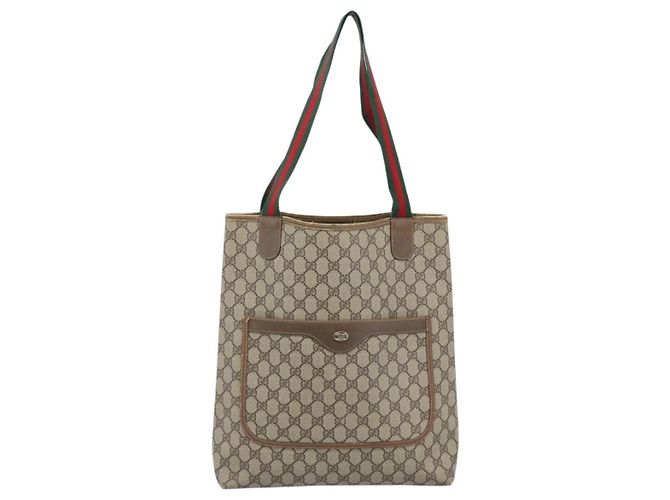 Borsa Tote GUCCI GG Supreme in PVC e pelle Beige Auth 192725 - vista 2