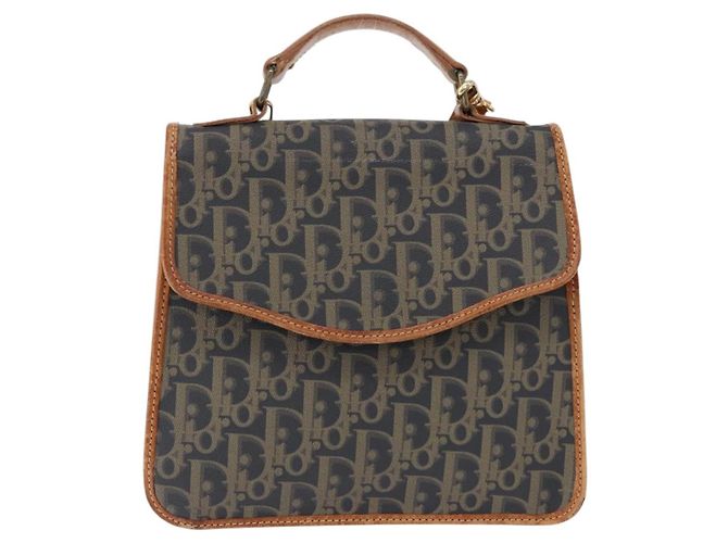Borsa Christian Dior Trotter Canvas PVC 2way Navy Gold Auth 192200 D'oro Blu navy - vista 2