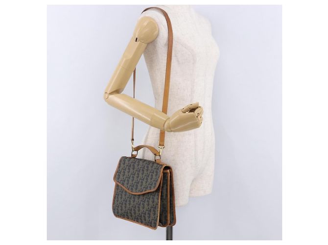 Borsa Christian Dior Trotter Canvas PVC 2way Navy Gold Auth 192200 D'oro Blu navy - vista 27