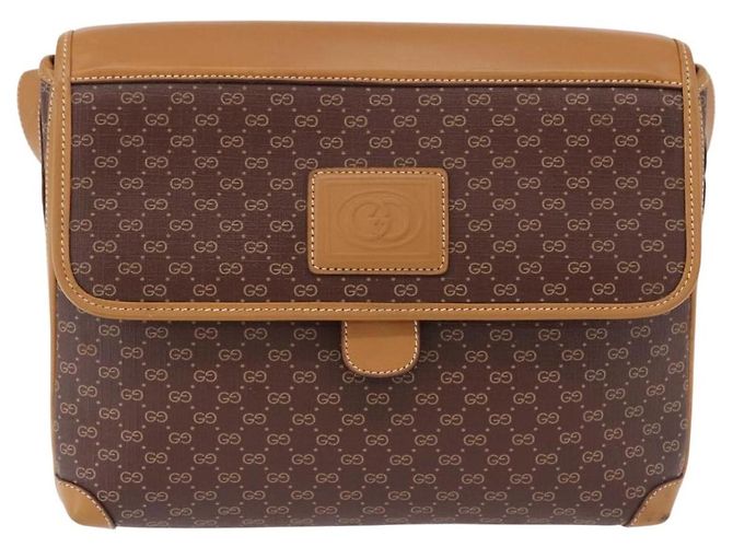 Bolsa de Ombro GUCCI Micro GG Supreme PVC Marrom Ouro 001 261 0688 Auth BA14319A Dourado - vista 2