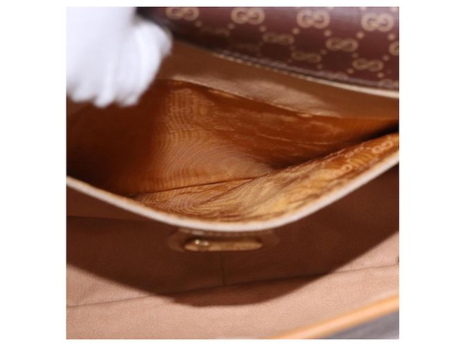 Bolsa de Ombro GUCCI Micro GG Supreme PVC Marrom Ouro 001 261 0688 Auth BA14319A Dourado - vista 21