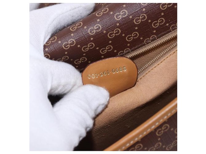 Bolsa de Ombro GUCCI Micro GG Supreme PVC Marrom Ouro 001 261 0688 Auth BA14319A Dourado - vista 22