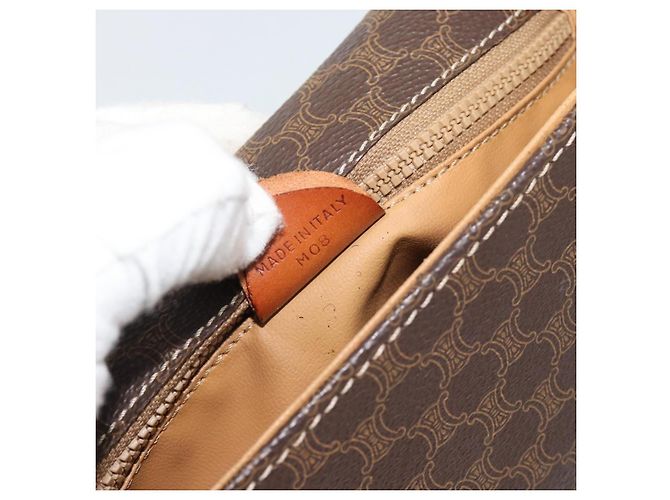 Céline Borsa a Spalla CELINE Macadam Canvas PVC Pelle Marrone Oro Auth 192261 D'oro - vista 12