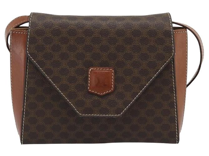 Céline Borsa a Spalla CELINE Macadam Canvas PVC Pelle Marrone Oro Auth 192261 D'oro - vista 13