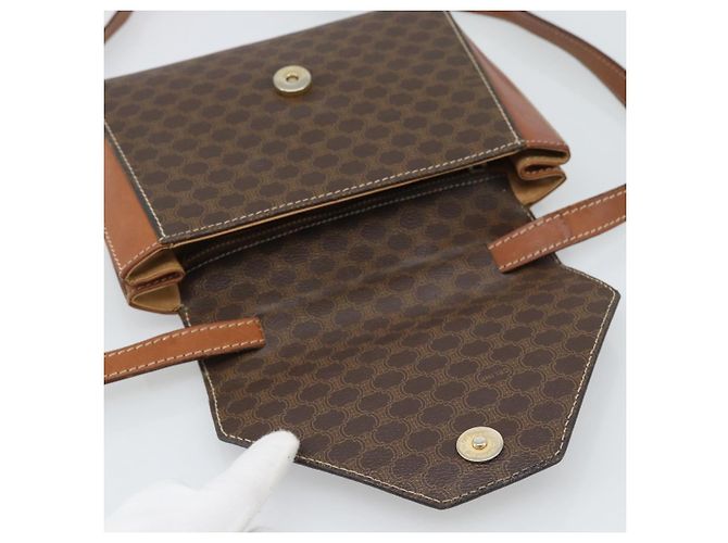Céline Borsa a Spalla CELINE Macadam Canvas PVC Pelle Marrone Oro Auth 192261 D'oro - vista 17