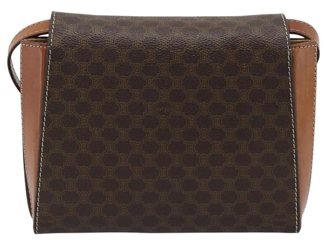 Céline Borsa a Spalla CELINE Macadam Canvas PVC Pelle Marrone Oro Auth 192261 D'oro - vista 2