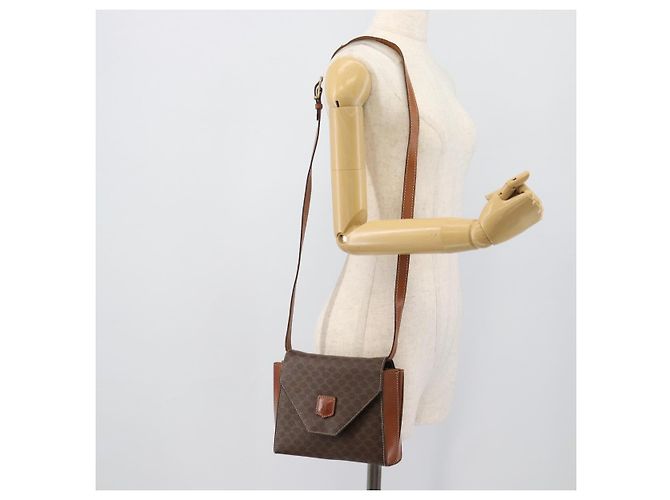 Céline Borsa a Spalla CELINE Macadam Canvas PVC Pelle Marrone Oro Auth 192261 D'oro - vista 22