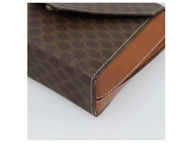 Céline Borsa a Spalla CELINE Macadam Canvas PVC Pelle Marrone Oro Auth 192261 D'oro - vista 9