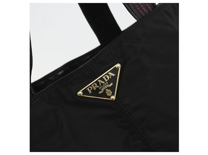 PRADA Tote Bag Nylon Schwarz Gold Auth 192232A Golden - Ansicht 17