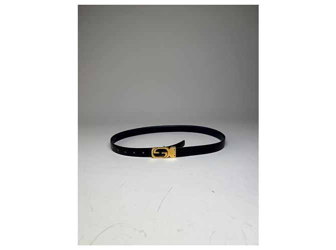 Vintage Gucci GG Logo Ledergürtel Schwarz Gold - Ansicht 4