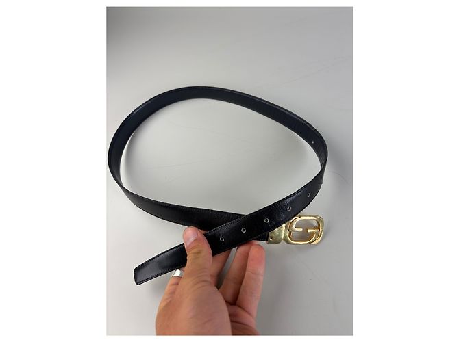 Vintage Gucci GG Logo Ledergürtel Schwarz Gold - Ansicht 5