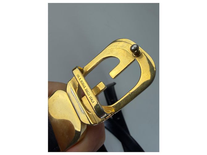 Vintage Gucci GG Logo Ledergürtel Schwarz Gold - Ansicht 6