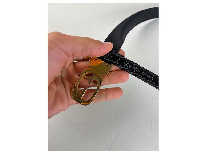 Vintage Gucci GG Logo Ledergürtel Schwarz Gold - Ansicht 8