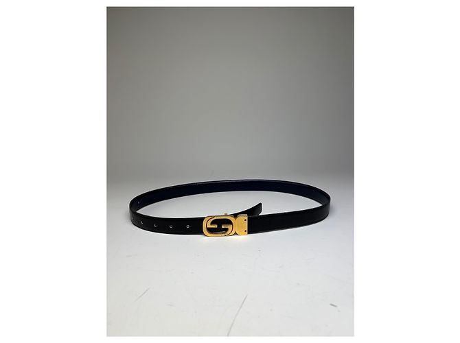 Vintage Gucci GG Logo Ledergürtel Schwarz Gold - Ansicht 9