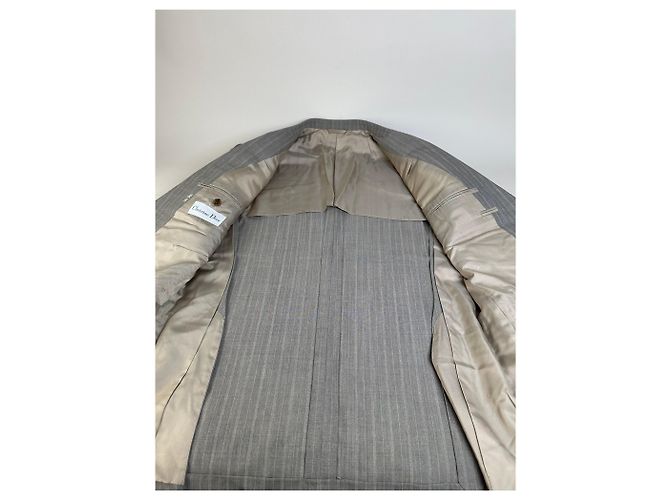 Vintage Dior Men’s Wool Blend Blazer Light Grey Stripe XL - view 12