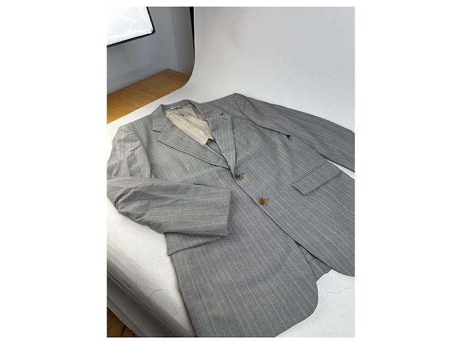 Vintage Dior Men’s Wool Blend Blazer Light Grey Stripe XL - view 8